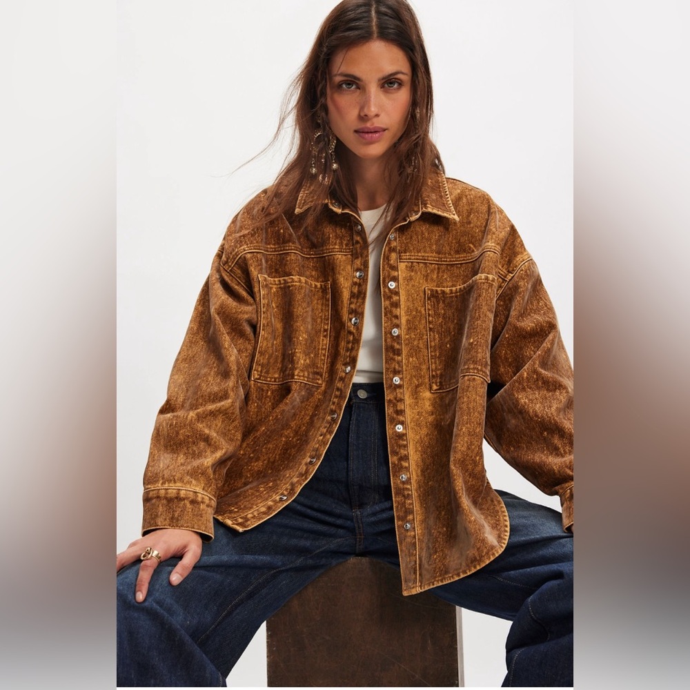 Free People X One Teaspoon Daria Flocked Denim Shacket NWT